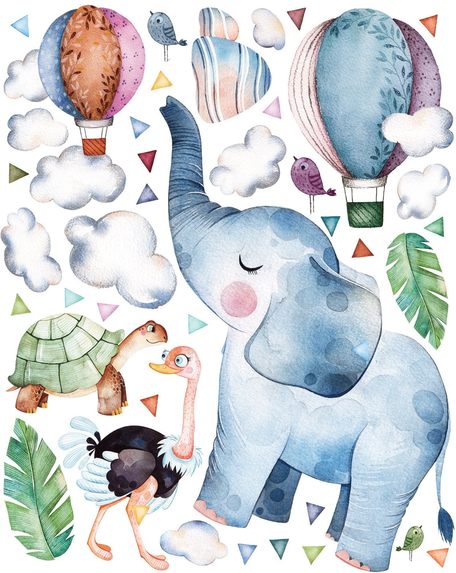 Vinilos decorativos Adhesivos infantiles de Pared Elefante azul con globos aerostaticos