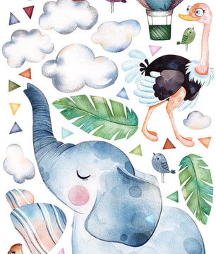 Vinilos decorativos Adhesivos infantiles de Pared Elefante azul con globos aerostaticos