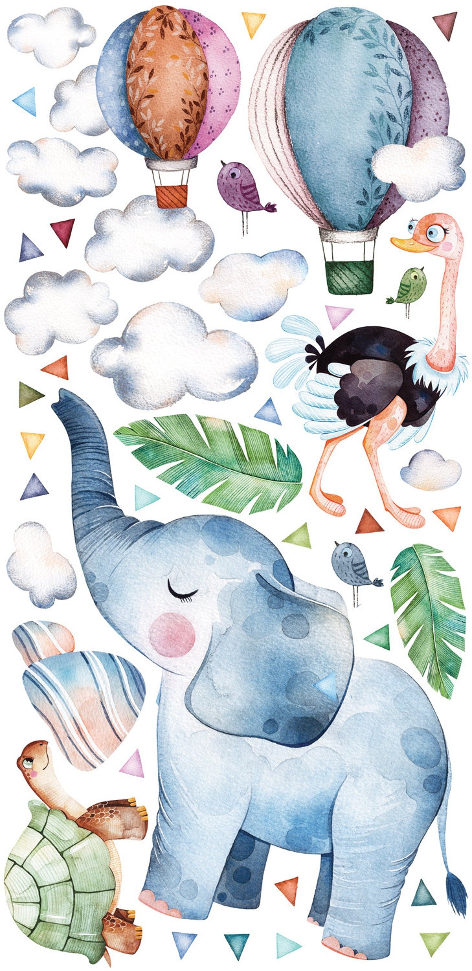 Vinilos decorativos Adhesivos infantiles de Pared Elefante azul con globos aerostaticos