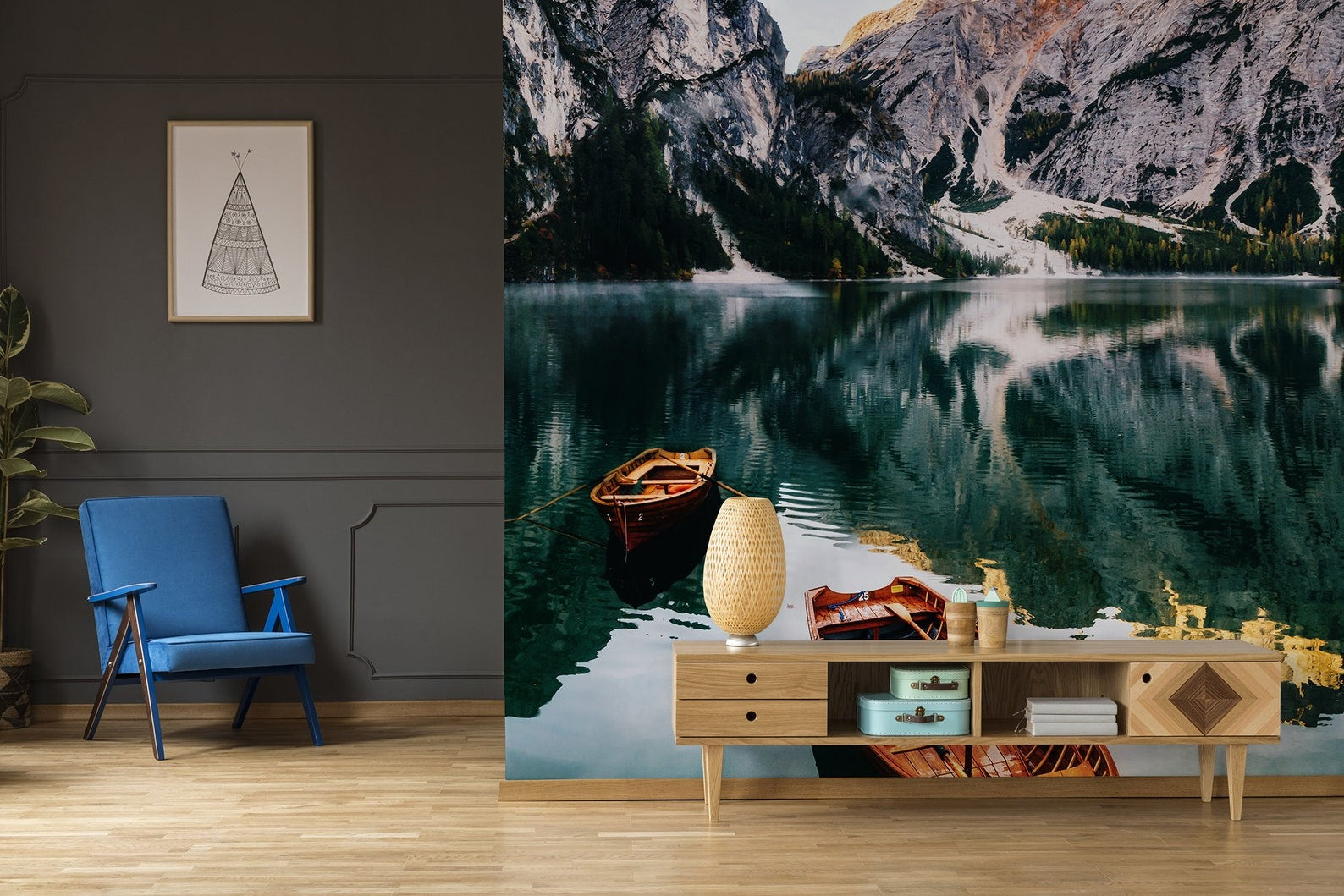 Papel para paredes Paisajes 13 lago con montañas