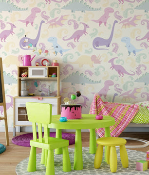 Papel para paredes Mosaico jurassico para niña