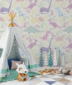 Papel para paredes Mosaico jurassico para niña