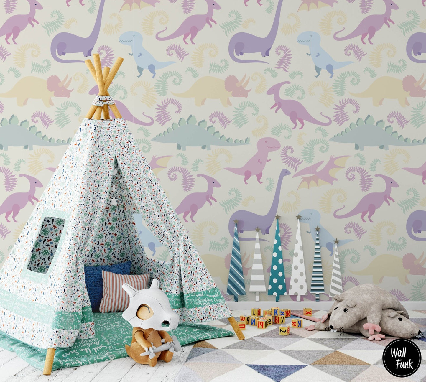 Papel para paredes Mosaico jurassico para niña