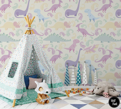 Papel para paredes Mosaico jurassico para niña