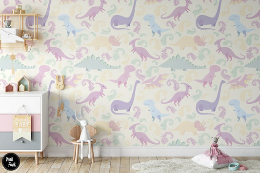 Papel para paredes Mosaico jurassico para niña