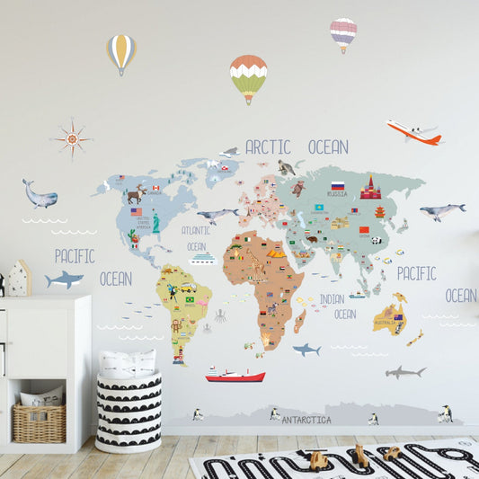 Calcomania Mapa mundi infantil con banderas