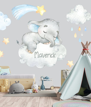 Vinilos decorativos Adhesivos infantiles de Pared Elefante Durmiendo en nube