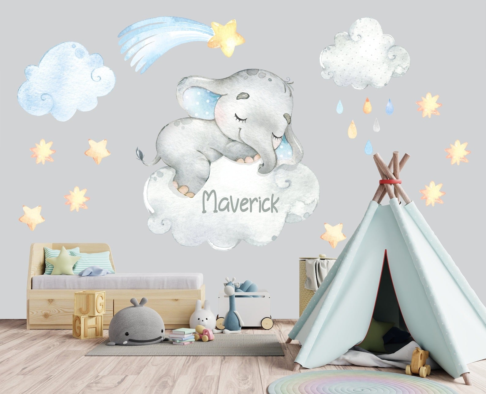 Vinilos decorativos Adhesivos infantiles de Pared Elefante Durmiendo en nube