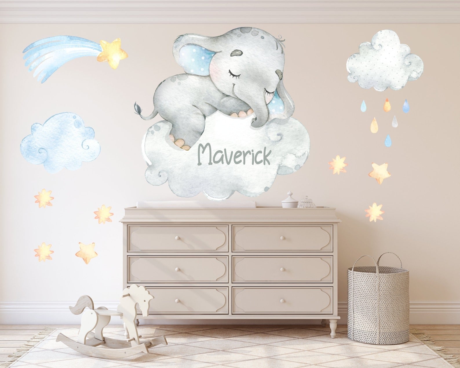 Vinilos decorativos Adhesivos infantiles de Pared Elefante Durmiendo en nube