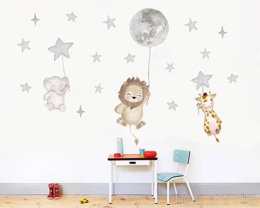 Vinilos decorativos Adhesivos infantiles de Pared  animales infantiles en globos