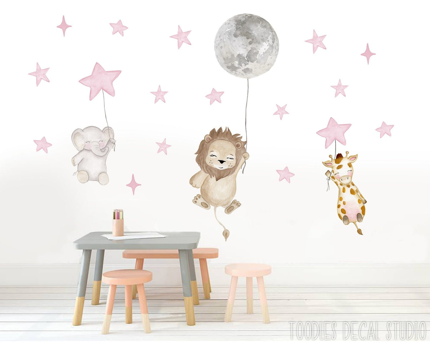 Vinilos decorativos Adhesivos infantiles de Pared  animales infantiles en globos