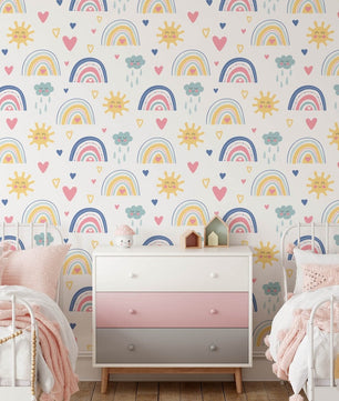 Papel para paredes mosaico Arcoiris con sol