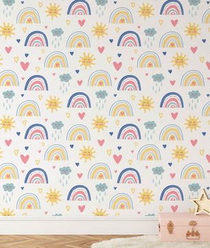 Papel para paredes mosaico Arcoiris con sol