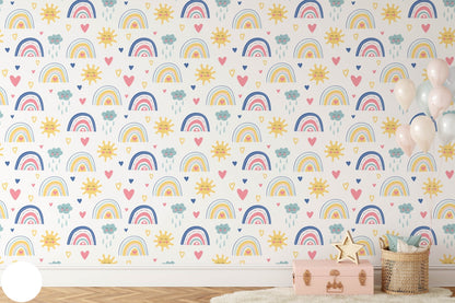 Papel para paredes mosaico Arcoiris con sol