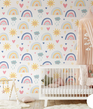 Papel para paredes mosaico Arcoiris con sol