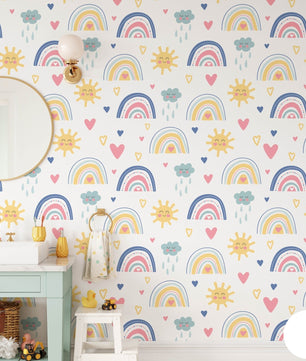 Papel para paredes mosaico Arcoiris con sol