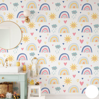 Papel para paredes mosaico Arcoiris con sol