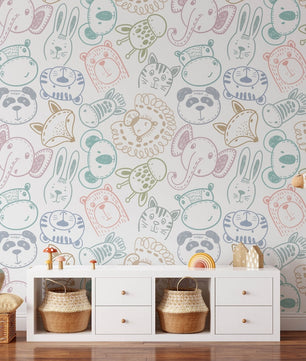 Papel para paredes Safari para niños, arte de pared de dormitorio de animales lindos.