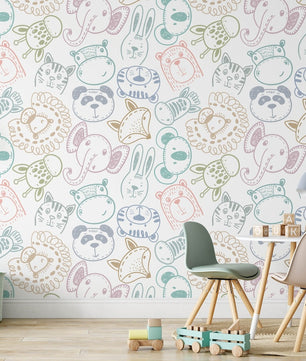 Papel para paredes Safari para niños, arte de pared de dormitorio de animales lindos.
