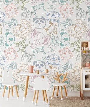 Papel para paredes Safari para niños, arte de pared de dormitorio de animales lindos.