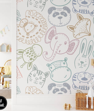 Papel para paredes Safari para niños, arte de pared de dormitorio de animales lindos.