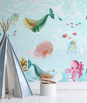 Papel para paredes Fondo Marino animales Coquetos