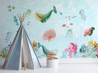 Papel para paredes Fondo Marino animales Coquetos