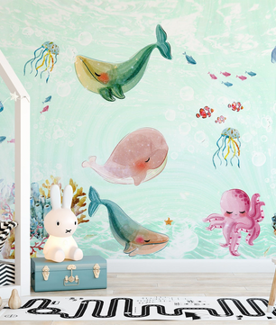 Papel para paredes Fondo Marino animales Coquetos