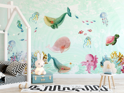 Papel para paredes Fondo Marino animales Coquetos