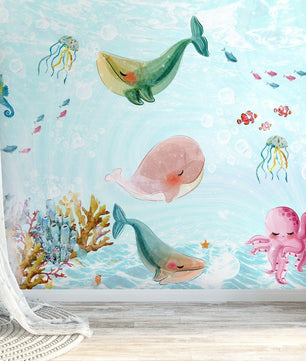 Papel para paredes Fondo Marino animales Coquetos