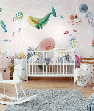 Papel para paredes Fondo Marino animales Coquetos