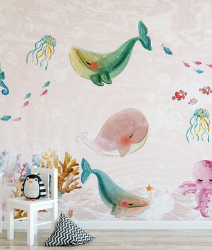 Papel para paredes Fondo Marino animales Coquetos
