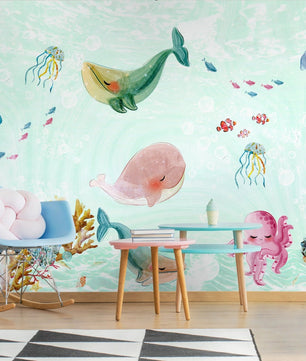 Papel para paredes Fondo Marino animales Coquetos