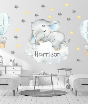 Vinilos decorativos Adhesivos infantiles de Pared Elefante Dormilon con globos aerostaticos