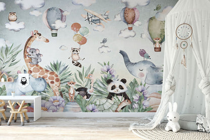 Papel para paredes diseño acuarela niños animal