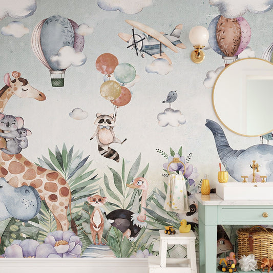 Papel para paredes diseño acuarela niños animal
