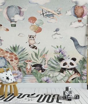 Papel para paredes diseño acuarela niños animal