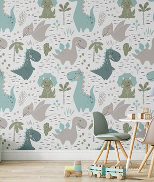 Papel para paredes Mosaico dinosaurios colorido 3