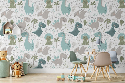 Papel para paredes Mosaico dinosaurios colorido 3
