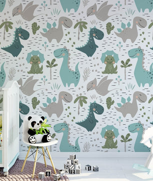 Papel para paredes Mosaico dinosaurios colorido 3