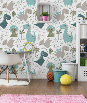 Papel para paredes Mosaico dinosaurios colorido 3