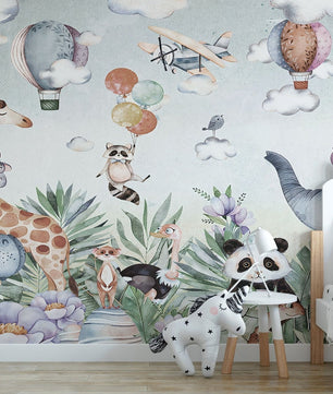 Papel para paredes diseño acuarela niños animal