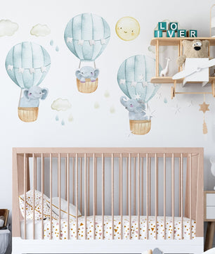 Vinilos decorativos Adhesivos infantiles de Pared Elefantes en globos aerostaticos