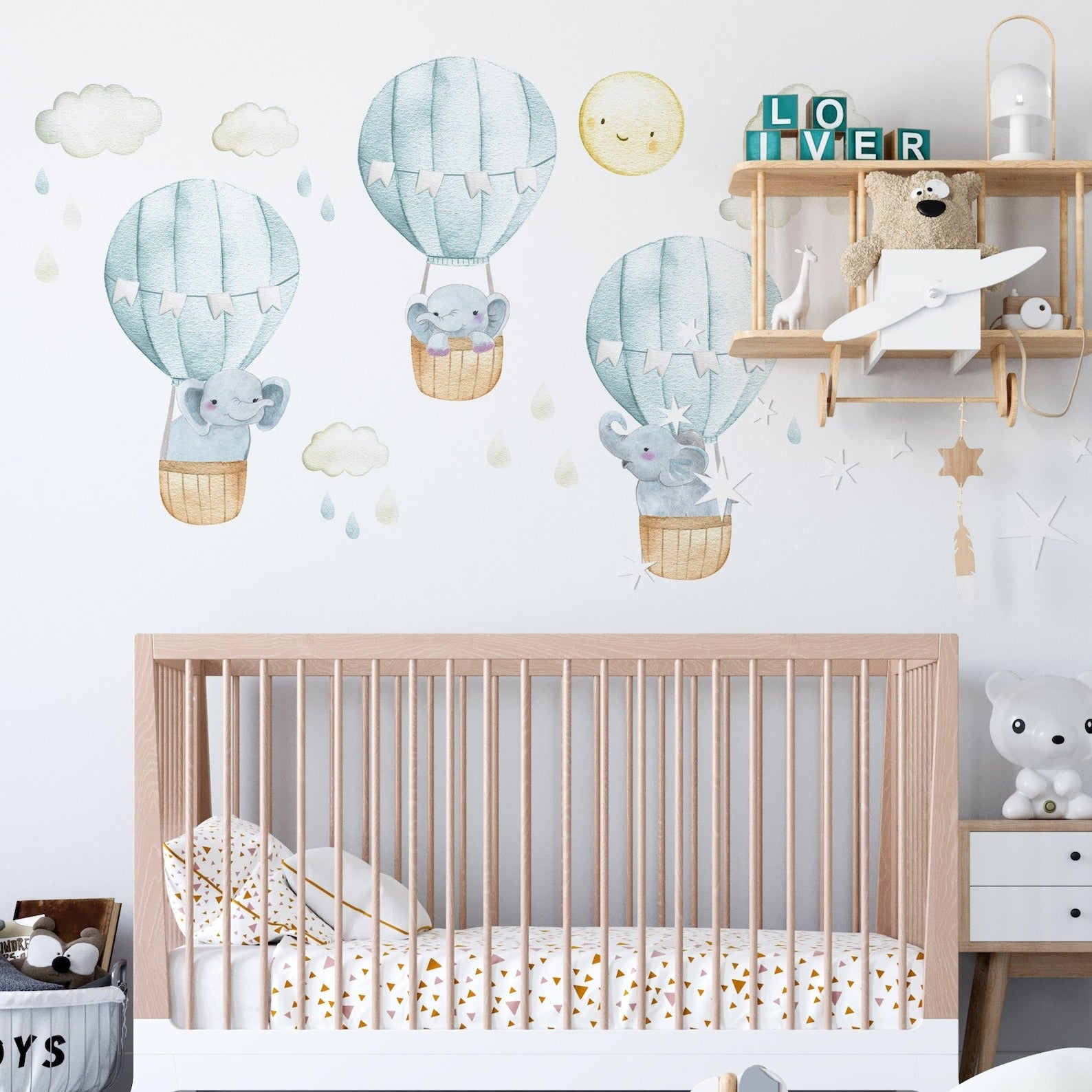 Vinilos decorativos Adhesivos infantiles de Pared Elefantes en globos aerostaticos