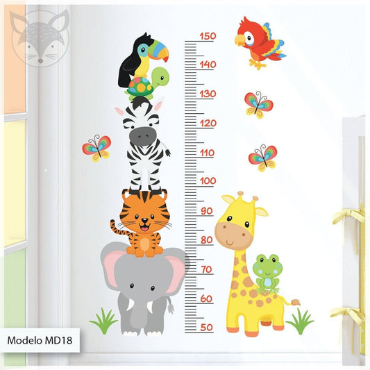 Vinilos decorativos Adhesivos infantiles de Pared medidor de altura AnimalesColoridos