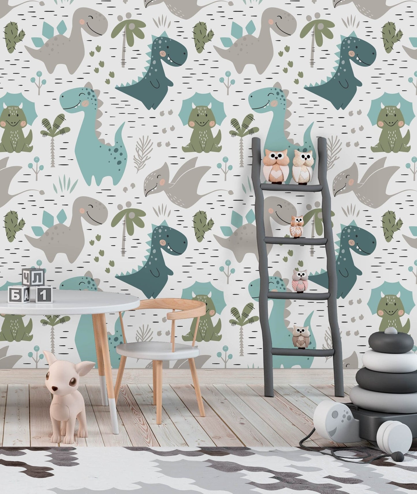 Papel para paredes Mosaico dinosaurios colorido 3
