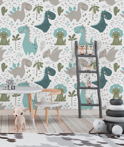 Papel para paredes Mosaico dinosaurios colorido 3