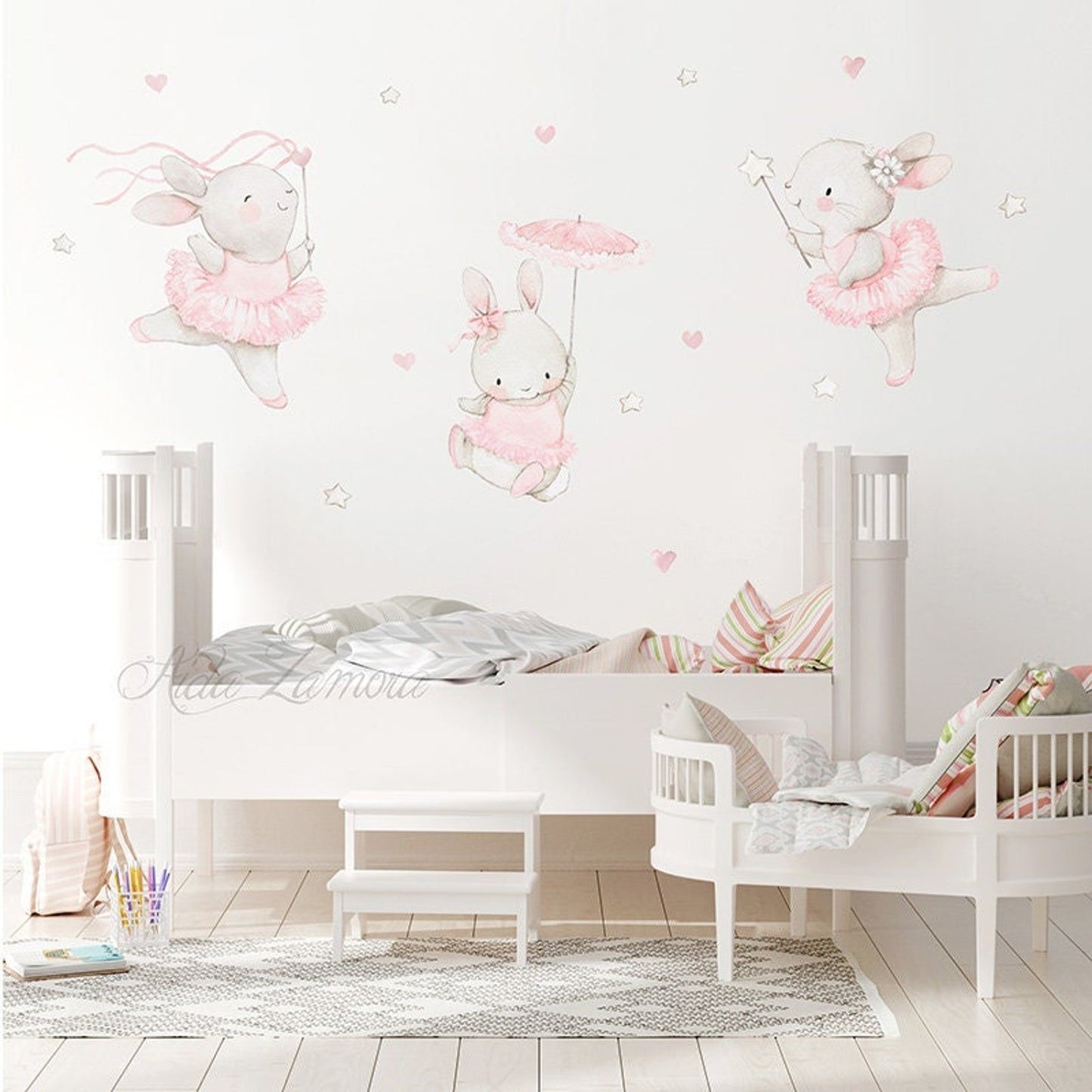 Vinilos decorativos Adhesivos infantiles de Pared  Conejos Bailarines