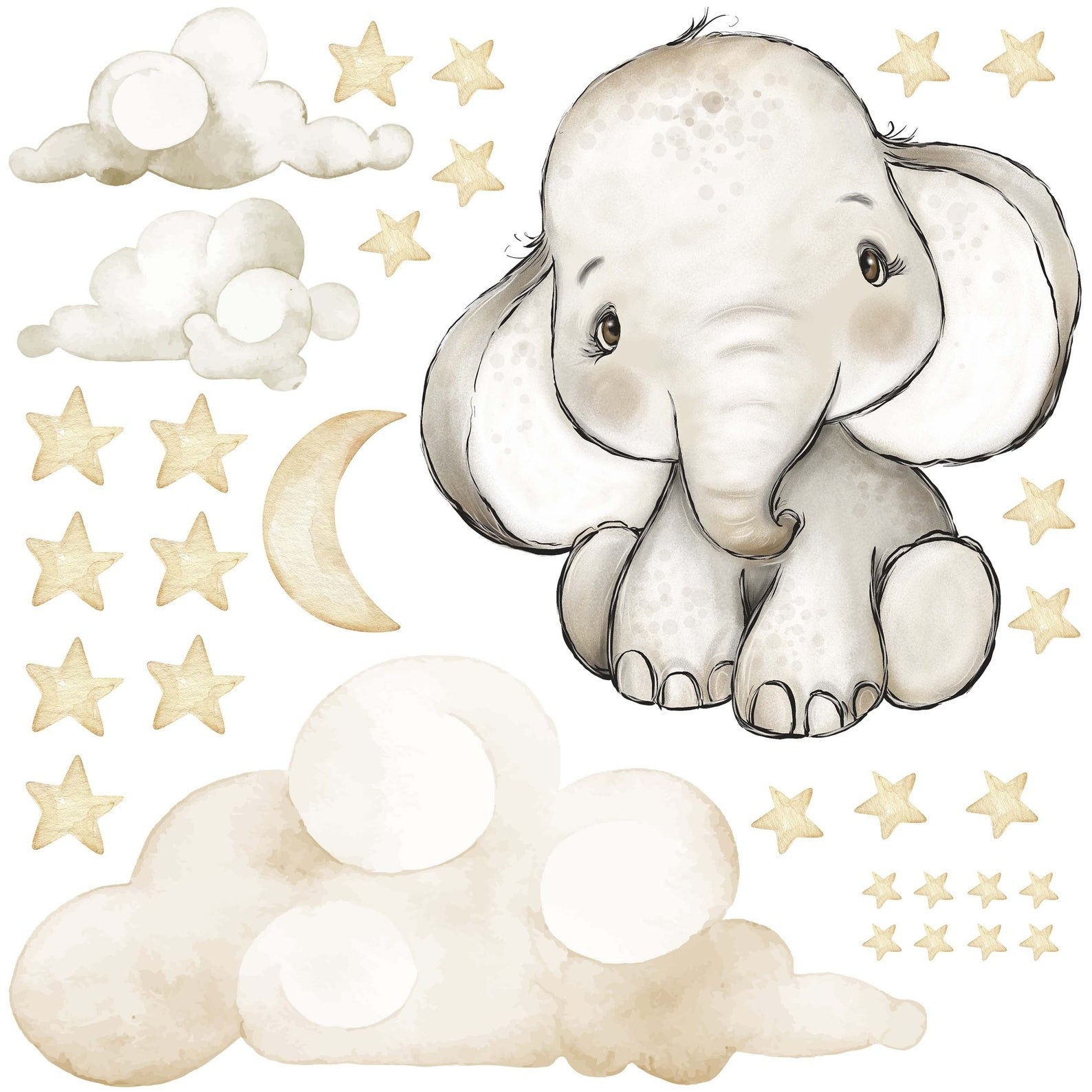 Vinilos decorativos Adhesivos infantiles de Pared Elefante en nube gris