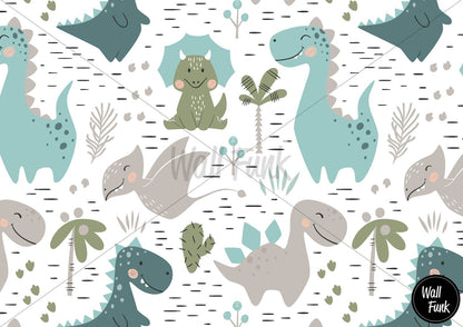 Papel para paredes Mosaico dinosaurios colorido 3